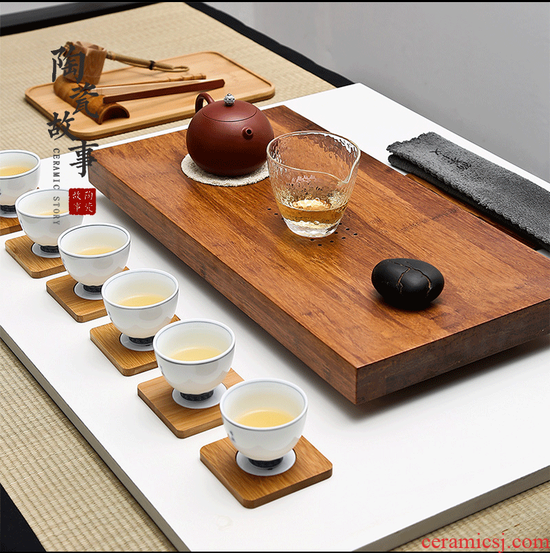Ceramic story kung fu tea set heavy bamboo tea tray drawer water drainage type dry dual - use Japanese tea mercifully bag in the mail