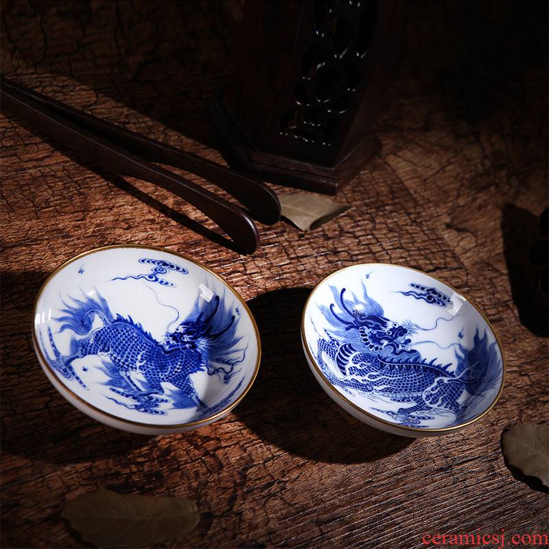 Red dragon in xin blue - and - white porcelain cup small sample tea cup cup bowl hand - made teacup blue and white porcelain tea cups