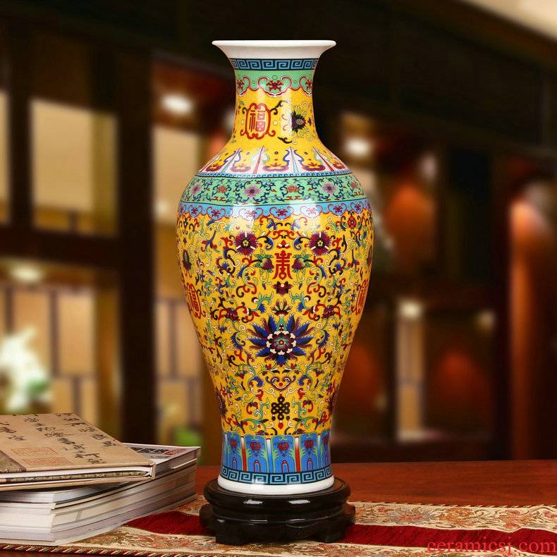 Chinese style of the ancients of jingdezhen ceramics colored enamel porcelain vase Huang Fushou furnishing articles fashionable household decoration decoration