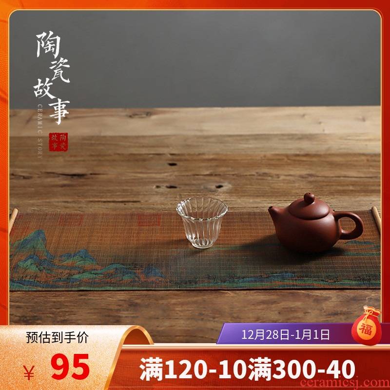 Ceramic story bamboo tea table small color printing and fine bamboo filament mat table flag zen tea tray tea tea accessories