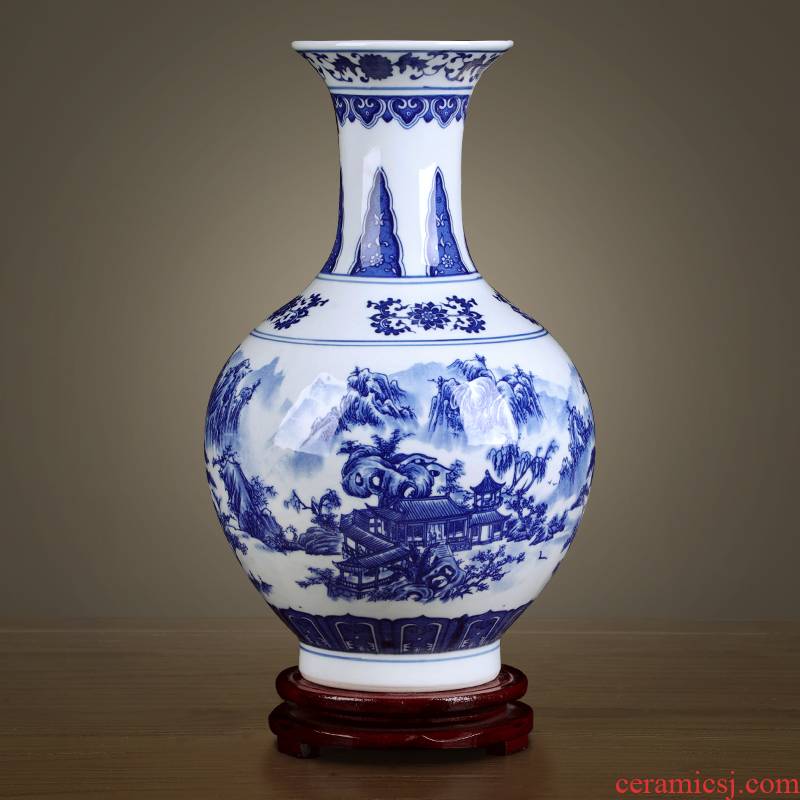 Antique vase of blue and white porcelain of jingdezhen ceramics furnishing articles sitting room flower arranging rich ancient frame of Chinese style household trinkets