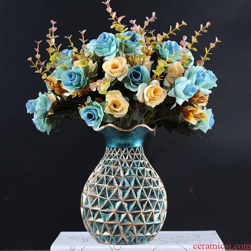 Contracted and I and fashionable ceramic floor living room joker furnishing articles European - style flowers creative large vases, silk cloth