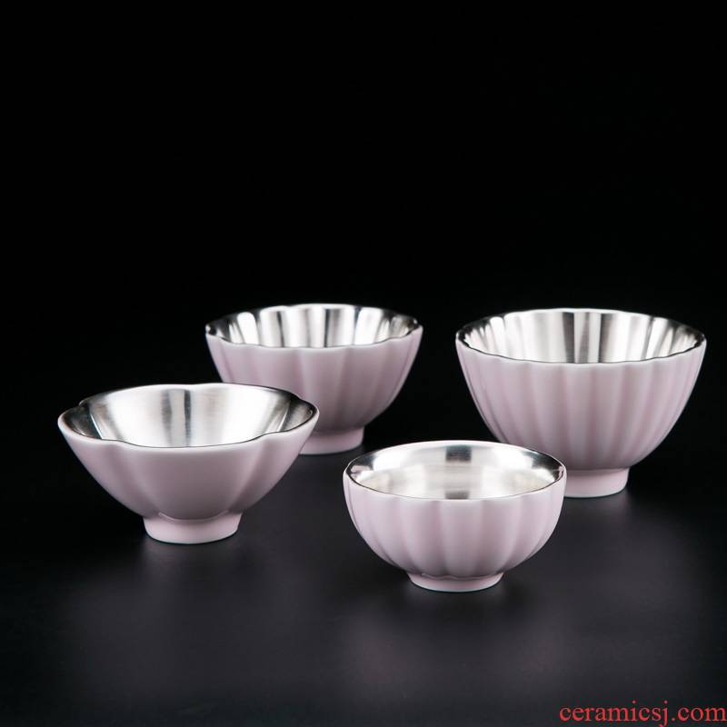 Jingdezhen ceramic kunfu tea cup master cup single cup cup woman sample tea cup coppering. As silver color glaze large petals