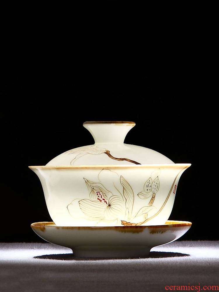 White porcelain anti hot hand tea tureen jingdezhen ceramic bowl tea cup three bowl of kongfu tea cups trumpet