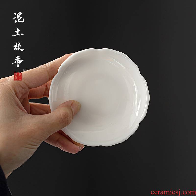 Dehua suet white jade small ceramic cup mat creative saucer insulation cup household kung fu tea tea accessories