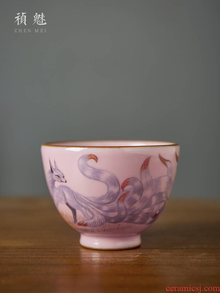 Shot incarnate the powder your up hand - made nine - tailed fox jingdezhen ceramic cups kung fu tea master sample tea cup cup single CPU
