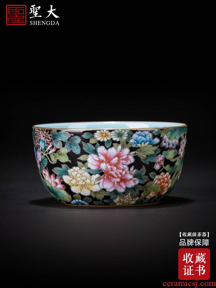 Holy big ceramic hand - made heavy black enamel flower turquoise glaze cup all hand of jingdezhen tea service master