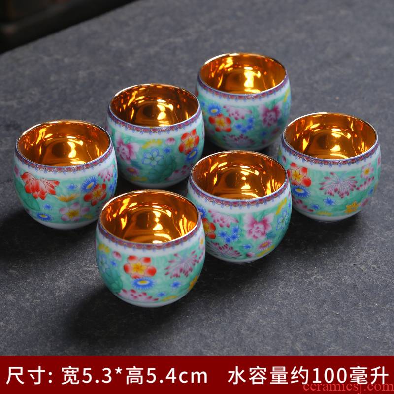 Jingdezhen ceramic cups to restore ancient ways household sample tea cup master cup colored enamel, grilled flower hat cup single cup small tea cups