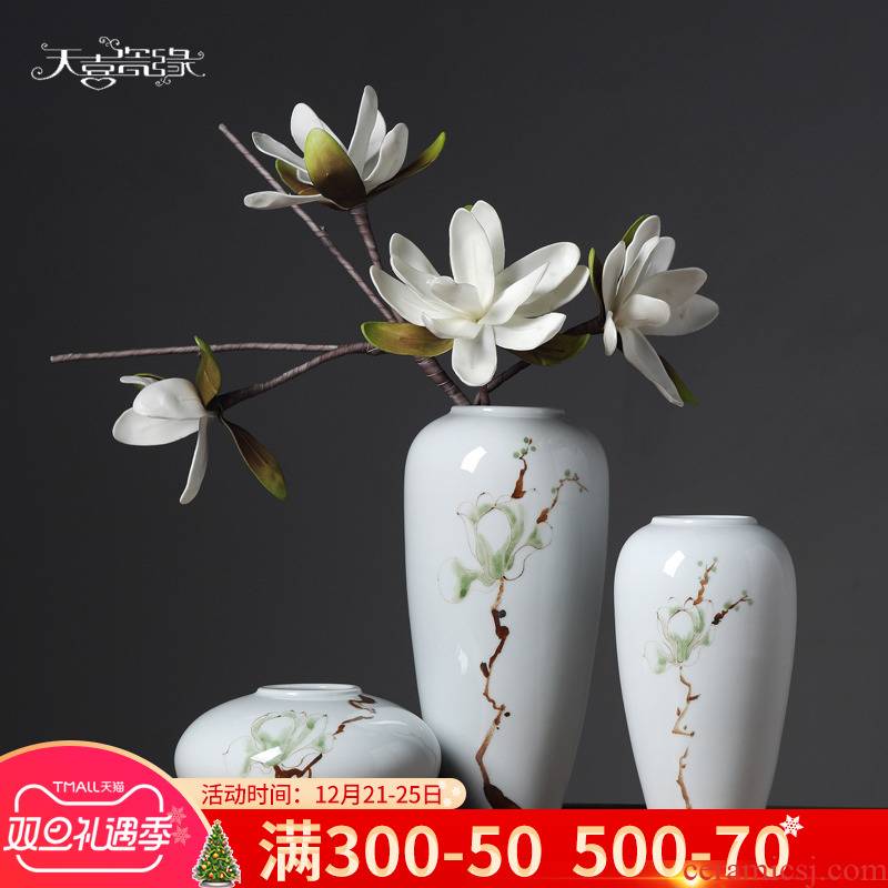 Modern new Chinese style ceramic vase furnishing articles sitting room TV cabinet table flower vase creative decorative dried flowers