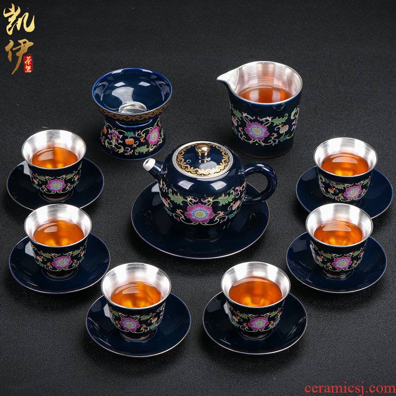 RuHuaShiJin tasted silver gilding kung fu tea sets jingdezhen ceramic tea set home office gift tea set the teapot