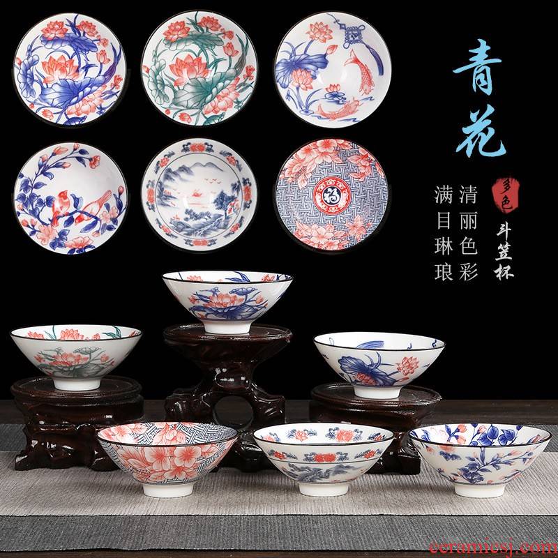 Hui shi hand - made ceramic kung fu tea tea set perfectly playable cup bowl is blue and white porcelain tea master individual cup of custom