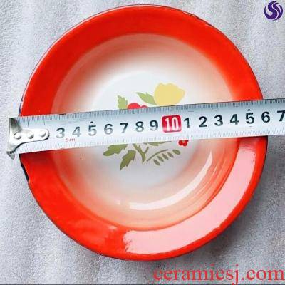 Old - fashioned nostalgic enamel dish 10 disc steamed food dish dish compote safflower iron food dish of rice.