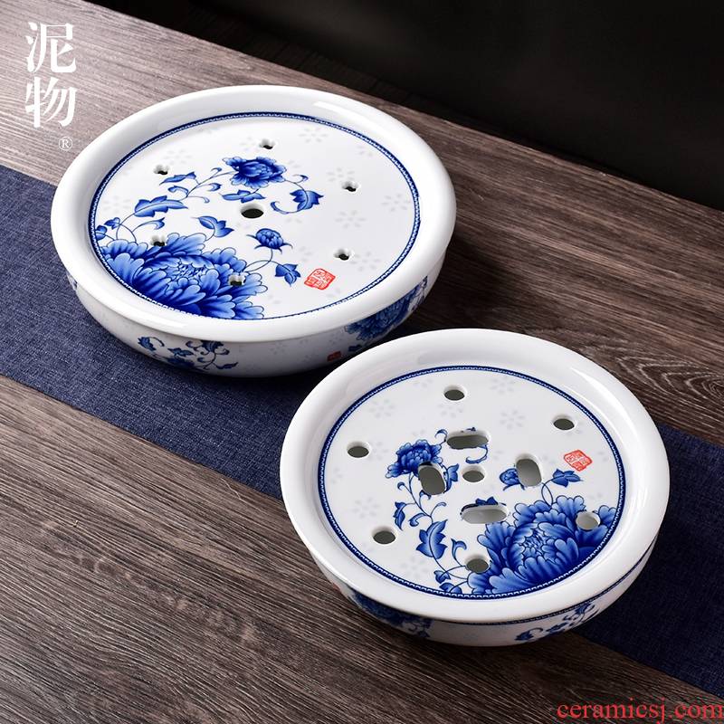Ceramic tea tea tray tray ship round tea table seats kung fu tea set of blue and white porcelain tea tray storage double saucer