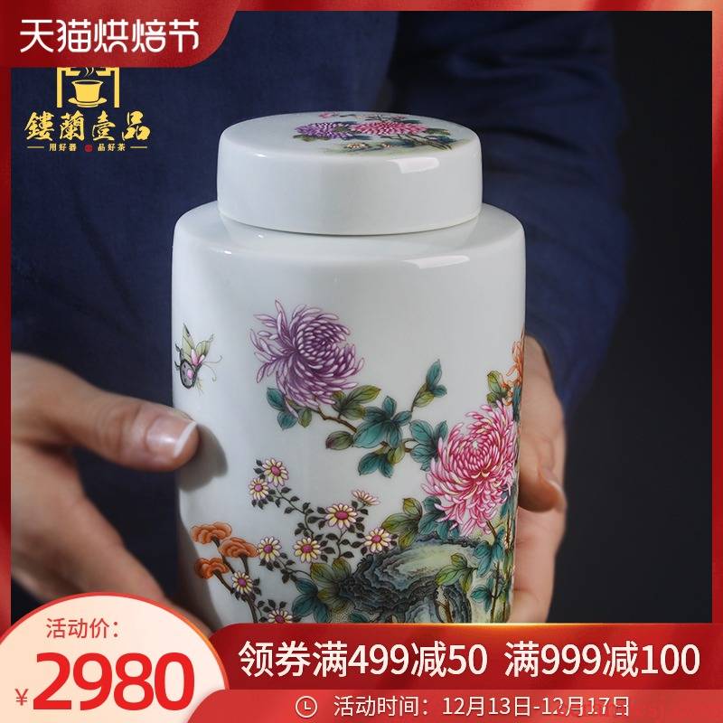 Jingdezhen all hand pastel by tea canister boutique high - end household seal warehouse storage tanks ceramic tea pot