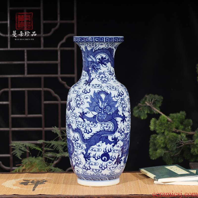 Jingdezhen blue and white dragon hand - made porcelain name plum bottle dragon wear peony flowers porcelain elephant ears 40 and 55