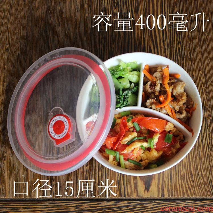 1 package mail ceramic separation three bowls of rice bowls snack box dishes Japanese white bowls bowl with cover microwave oven