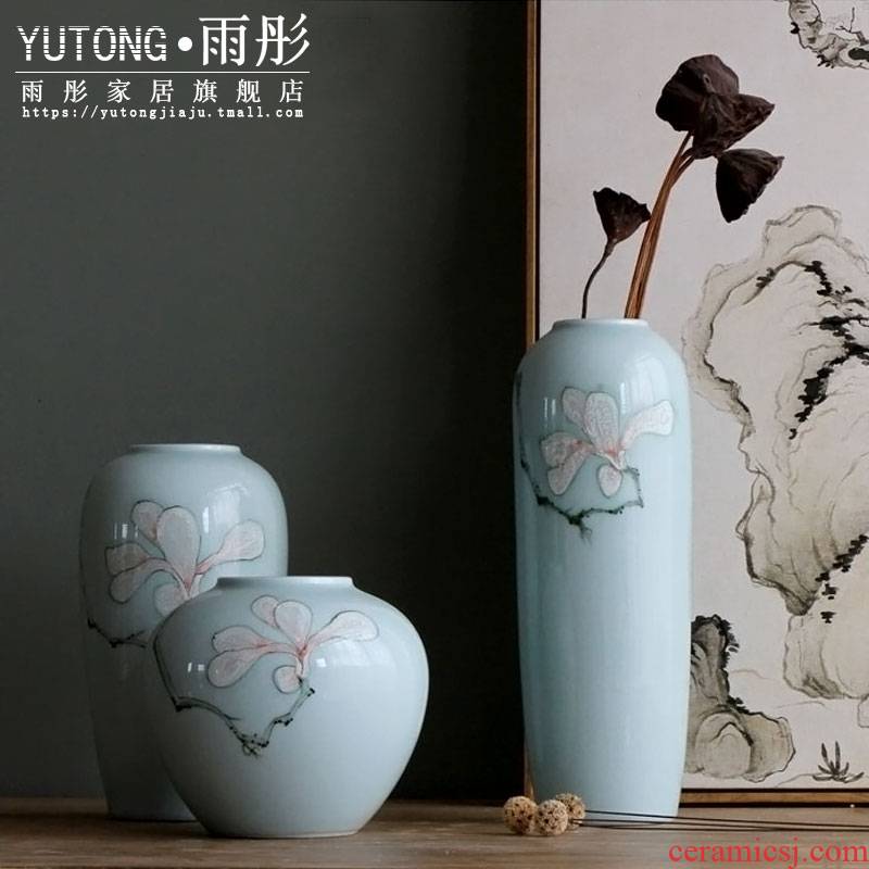 Porcelain vase three - piece jingdezhen ceramics new Chinese style simulation flower flower, dried flower creative sitting room place, restoring ancient ways