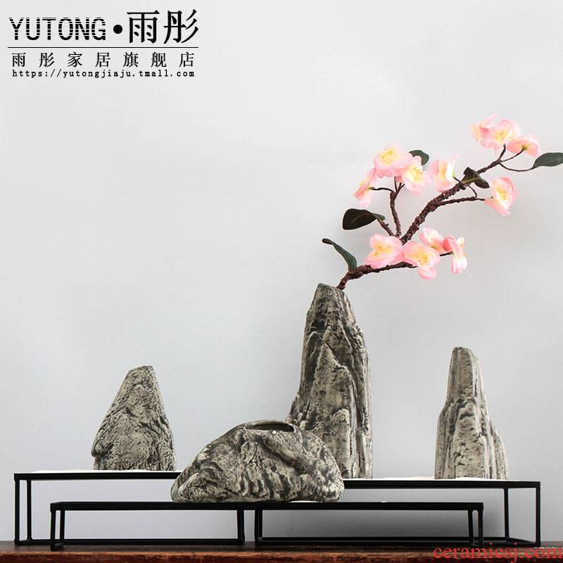 Chinese stone creative ceramic flower implement furnishing articles manual artistic move flower arranging flower office decoration gifts