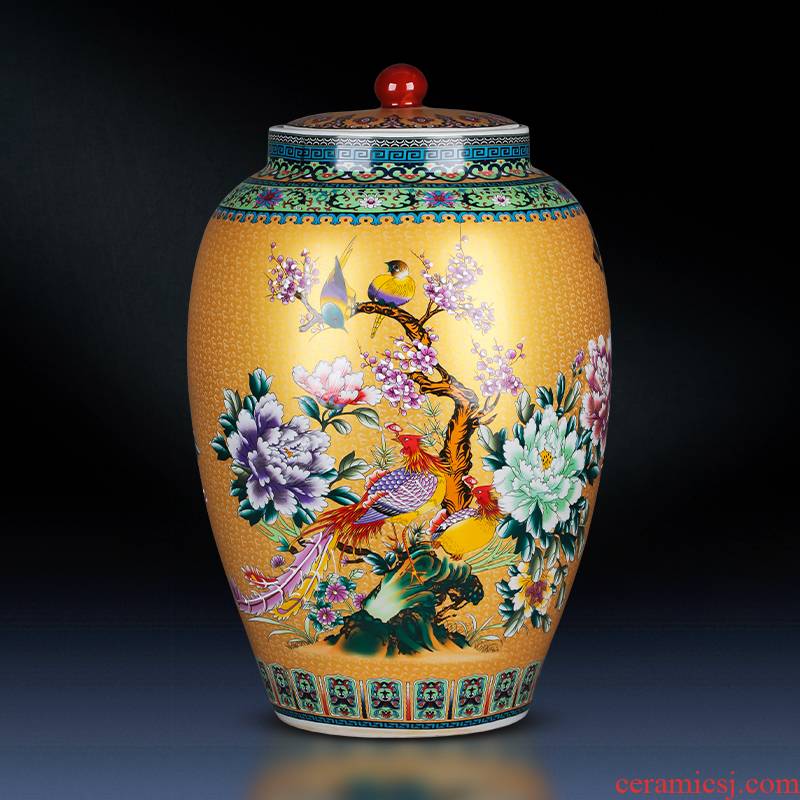 Jingdezhen ceramics big barrel with cover 50 kg gold storage tank is moistureproof insect - resistant home furnishing articles in living in adornment
