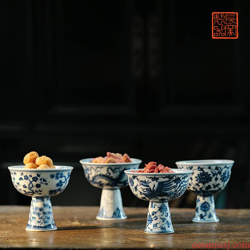 Offered home - cooked ju long up controller Ming xuande hand - made green best cup sample tea cup, jingdezhen checking antique tea set