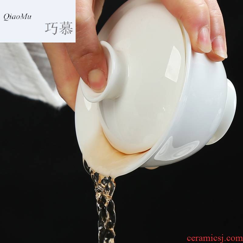 Qiao mu dehua traditional craft jade porcelain tureen upset don 't hot ceramic cups large operators can use tea bowl