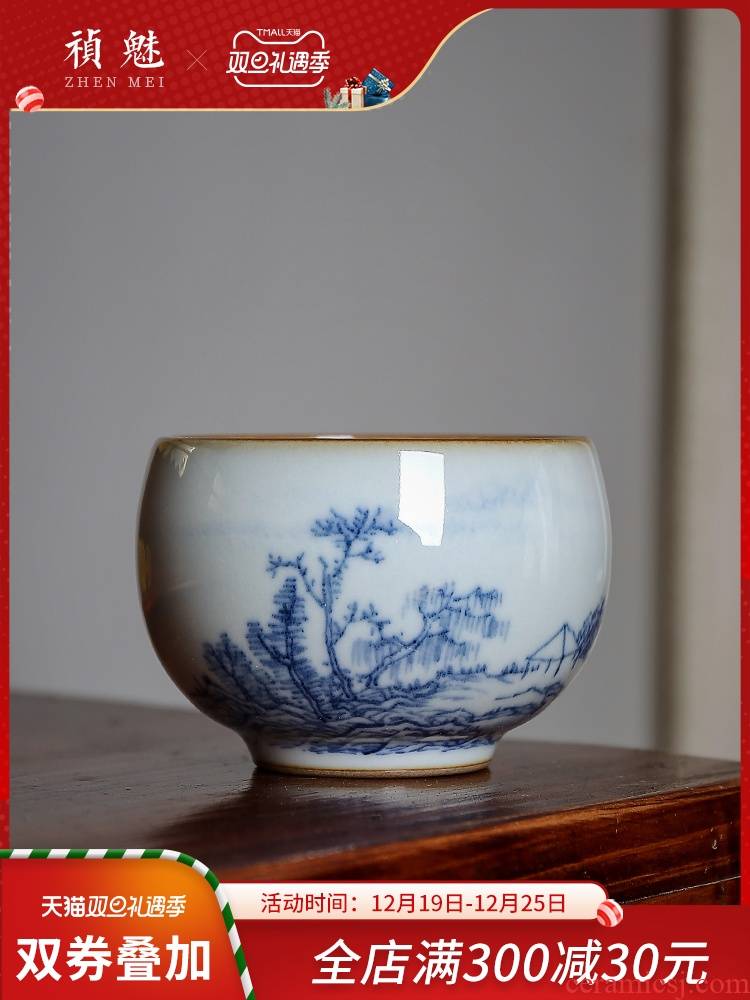 Shot incarnate your up porcelain hand - made scenery cup of jingdezhen ceramic kung fu tea set open piece of sample tea cup masters cup single CPU