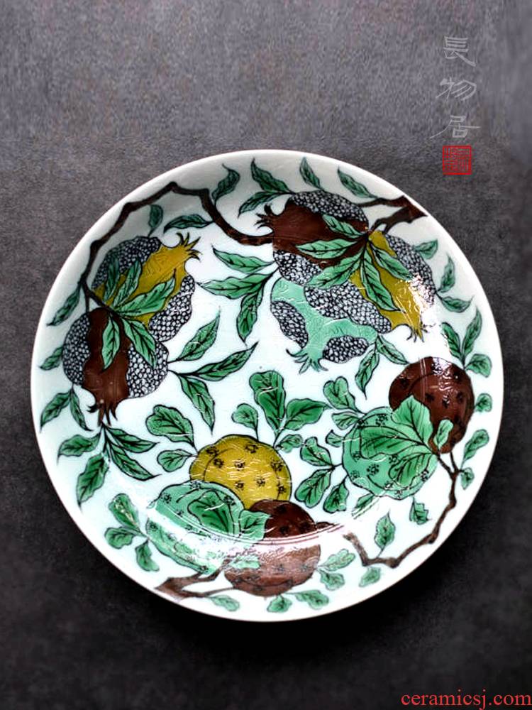 Offered home - cooked hand - made plain tricolour in dark carved dragon pomegranate flower big plate plate plate of archaize of jingdezhen ceramics
