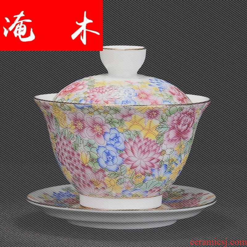 Submerged wood tureen tea cups of jingdezhen ceramic tea set, grilled spend three to cup hand - made famille rose flower bowl