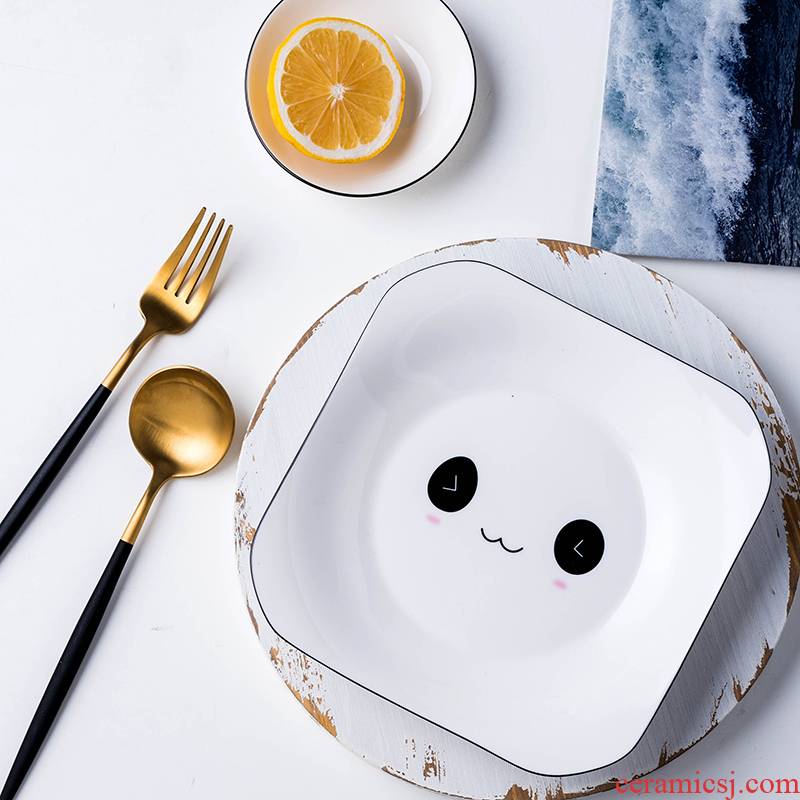 4 dishes suit household creative cartoon ceramic dish bowl chopsticks bowl combine contracted northern wind, lovely tableware