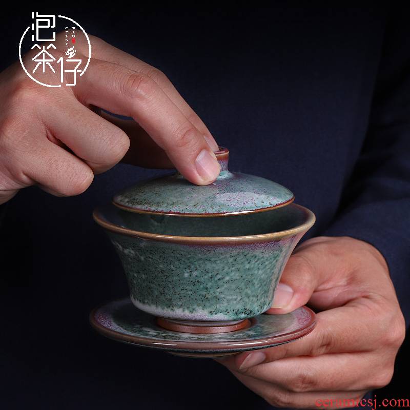 Kombucha tea ceramic antique jun porcelain tureen three cups to make tea tea set bowl of small pure manual hand grasp pot