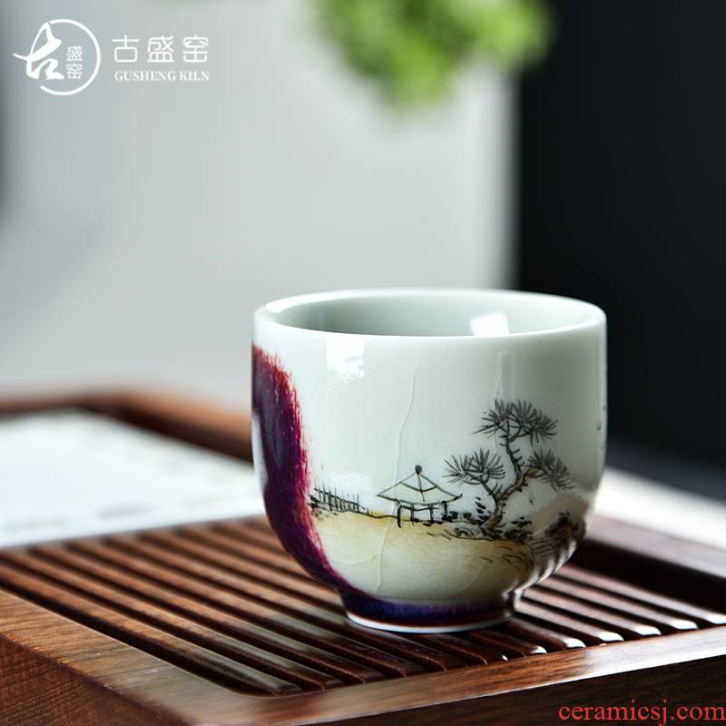 Ancient sheng up teacups hand - made ceramic sheet glass up with jun open title of single cup tea house, the master sample tea cup
