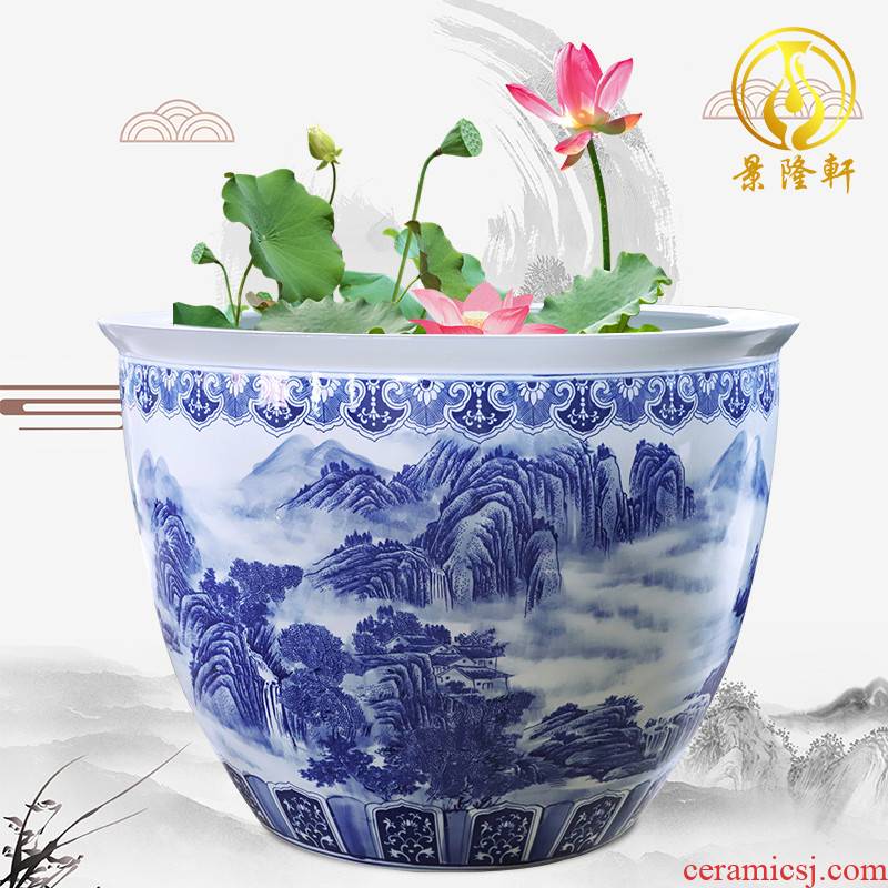 Blue and white ceramic packages mailed to heavy tank 1 m 2 tank porcelain jar water lily basin big bowl lotus lotus cylinder cylinder cylinder tortoise