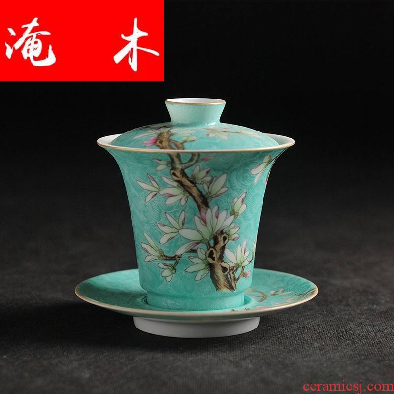 Submerged wood jingdezhen ceramic tea set manually pick flowers pastel demand paint hand - made tureen archaize three bowl of the work