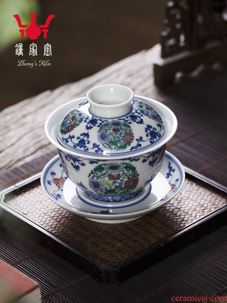 Clock home tureen jingdezhen porcelain up maintain three tureen all hand only tea tea large bucket CaiTuan by