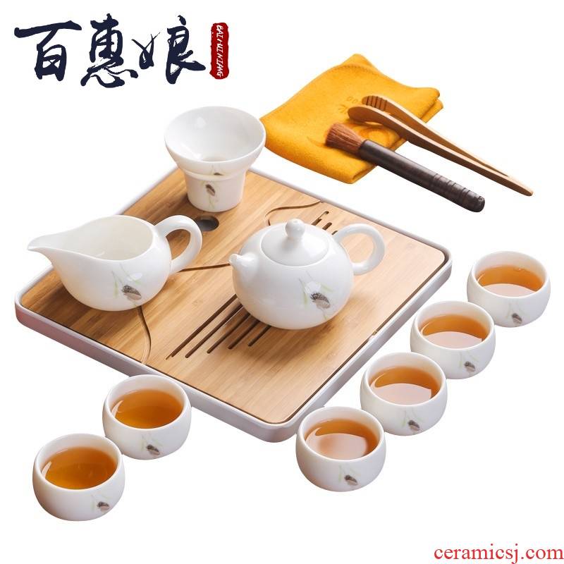 (niang jade porcelain kung fu tea set dehua white porcelain craft make tea cup lid to use ceramic gift set
