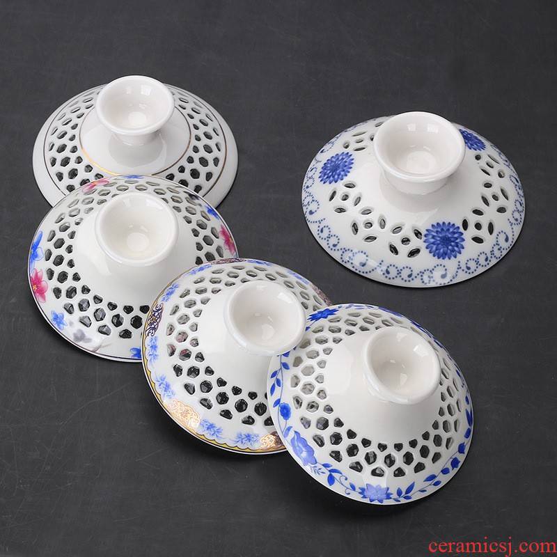 Hui shi single tureen lid ceramic tea cup bowl celadon flower tea tea cover with zero cover three large white porcelain