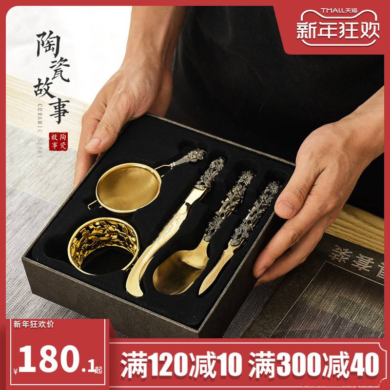 Ceramic story tea sets accessories 6 gentleman) filter pu - erh tea knife ChaZhen clip tea spoon