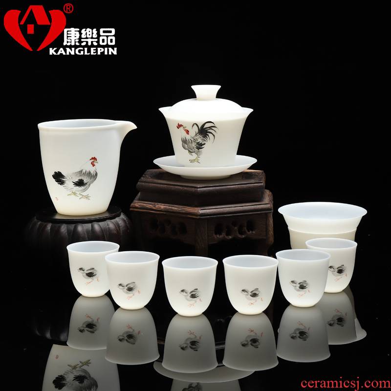 Recreational product hand - made chicken thin foetus tureen kung fu tea set household 6 people make tea office ceramic package