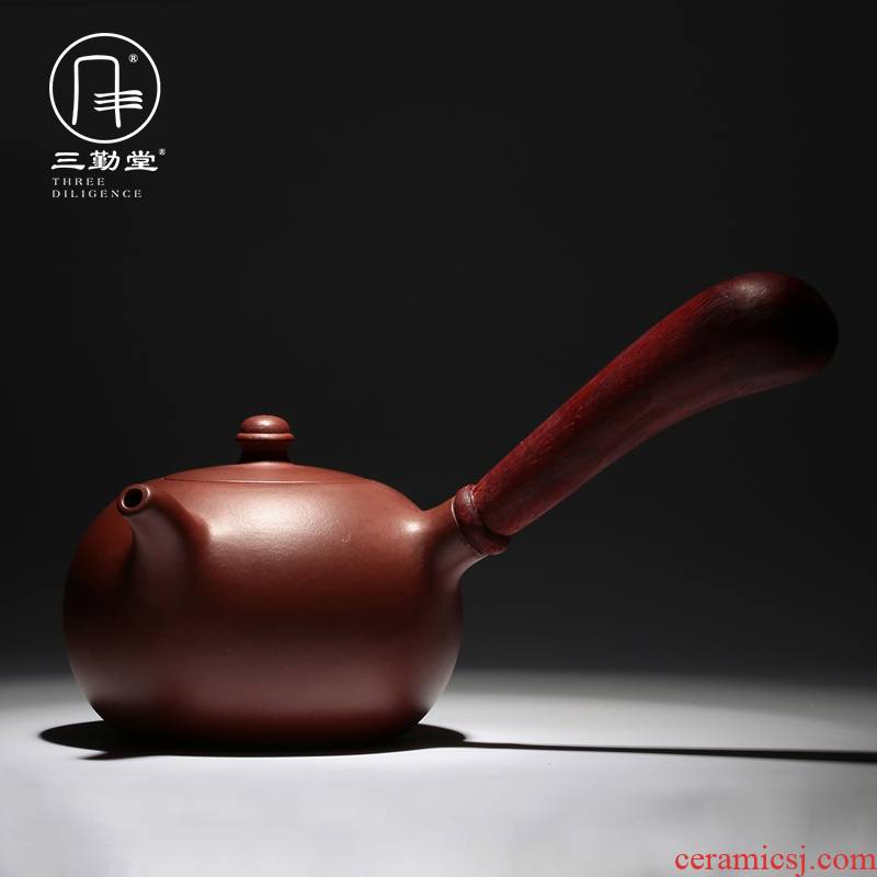 Three frequently hall are it side pot of yixing masters all hand undressed ore Tang Yu purple clay pot of annatto side teapot