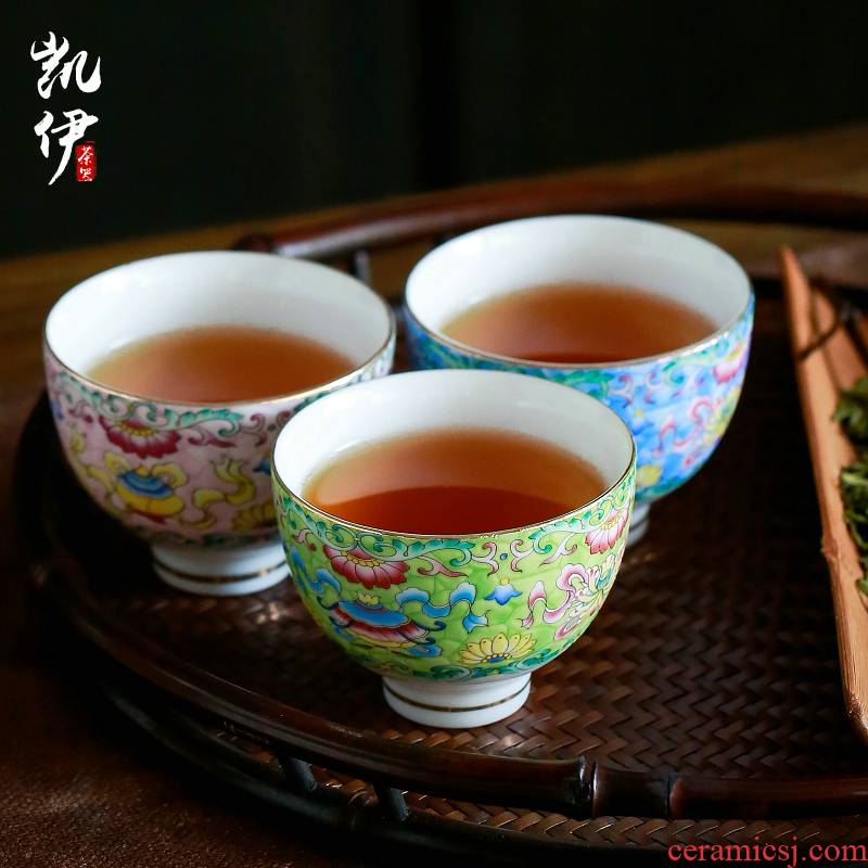 Full ceramic enamel kung fu tea sample tea cup tea cup master cup tea cup see colour cup white porcelain tea set