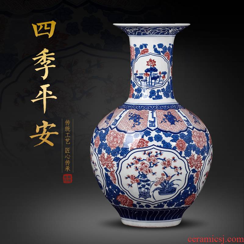 Jingdezhen ceramics blue and white youligong antique vase is placed large sitting room flower arranging home decoration arts and crafts