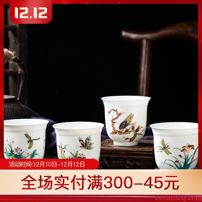 Folk artists hand - made pastel mantis catching cicada large master cup single CPU jingdezhen ceramic kung fu tea cups