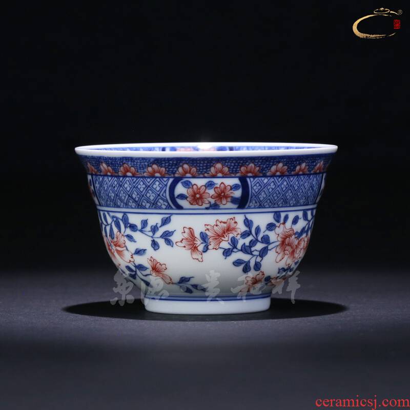 Jingdezhen blue and white floral cup and cheung kung fu tea set hand - made master cup a cup of pure checking sample tea cup