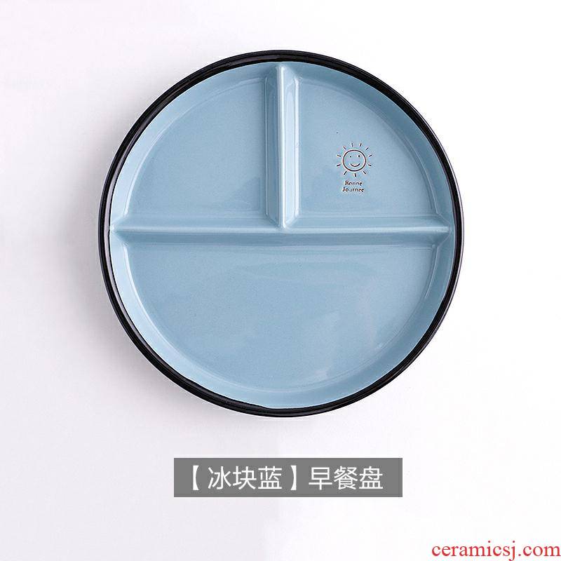 Scene filled tray was one dish packages mailed three tray food dinning plate one breakfast meal plate tableware ceramic household