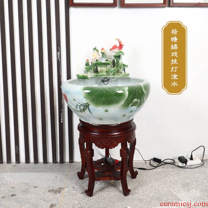 Jingdezhen ceramic aquarium water furnishing articles home sitting room with lamp fish bowl shui plutus filters the goldfish bowl