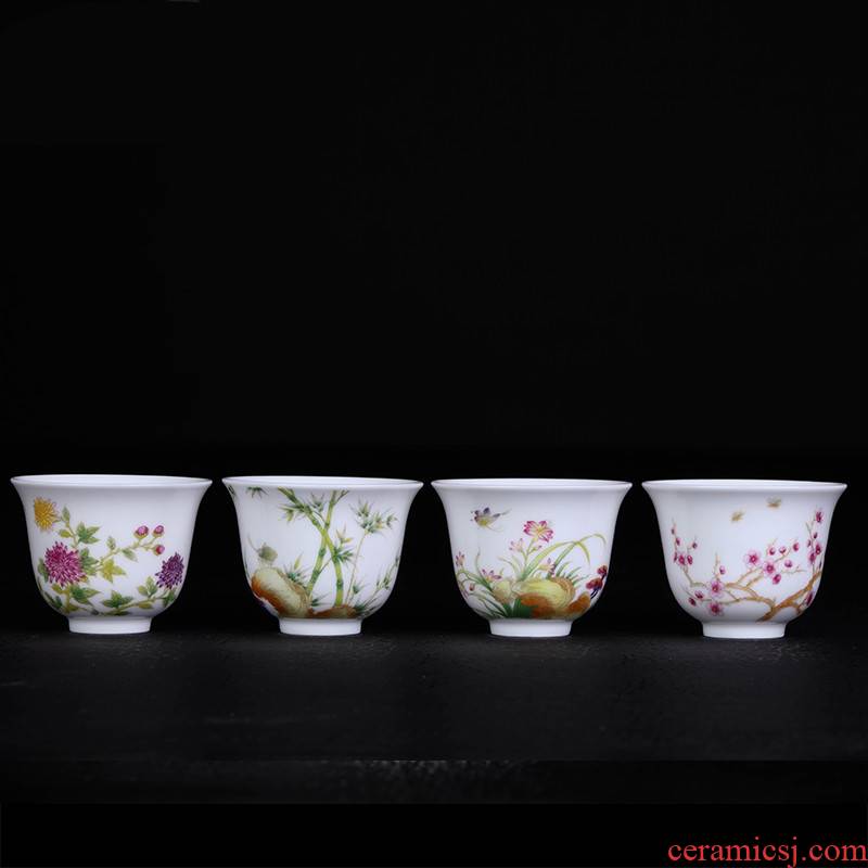 The Poly real scene of jingdezhen ceramic cups manual kung fu tea powder enamel cup flora colored enamel cup master CPU