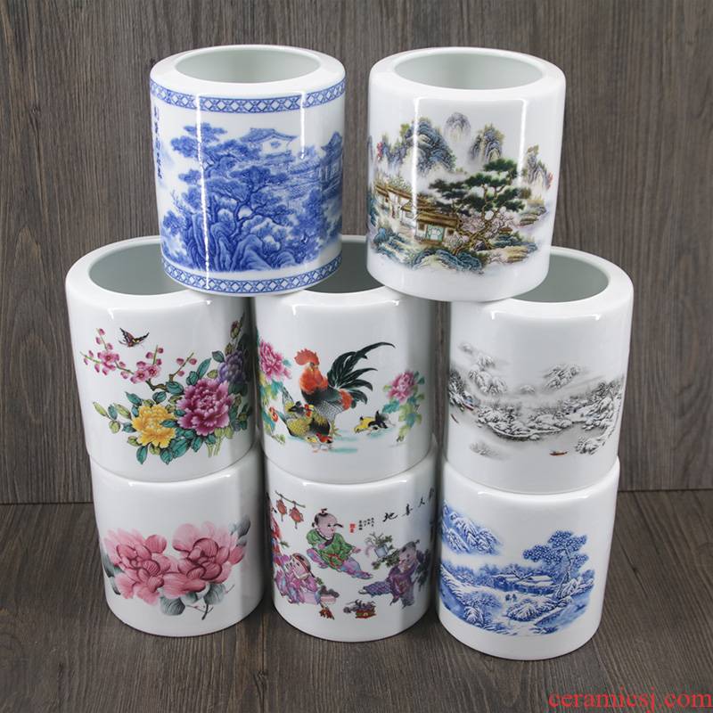 Jingdezhen ceramics gift pen container head office supplies four treasures brush pen container study adornment furnishing articles