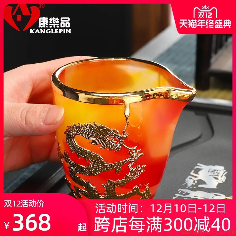 Recreational product with auspicious Long Yu porcelain dated 24 k an inset jades points fair keller of tea glass stone coloured glaze kung fu tea tea set