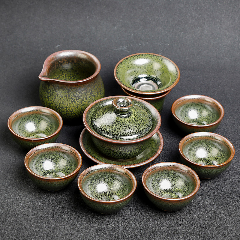 Jianyang built lamp cup checking tea set obsidian variable temmoku a kung fu tureen ceramic cups 6 only home
