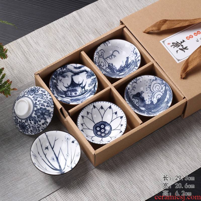 Hui shi gift tea set hat to restoring ancient ways of Japanese master kung fu tea cups ceramics cup tea light blue and white porcelain